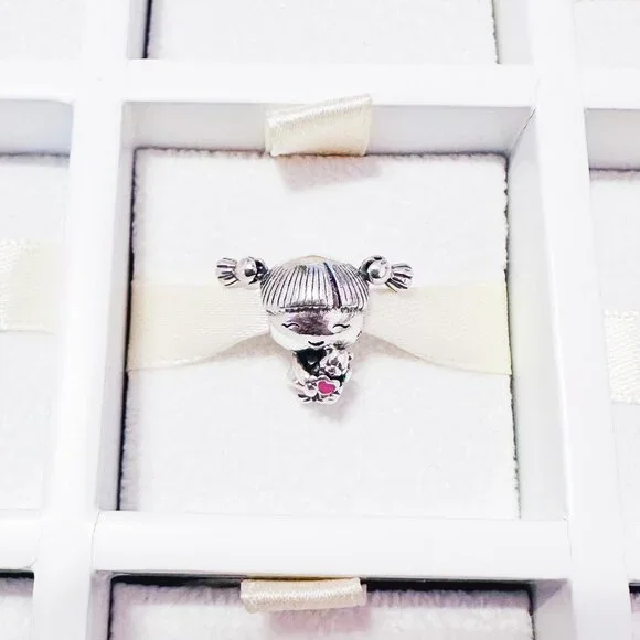 925 Sterling Silver Little Girl With Teddy Bead Charm Bead Fits Pandora Bracelet - Picture 6 of 8